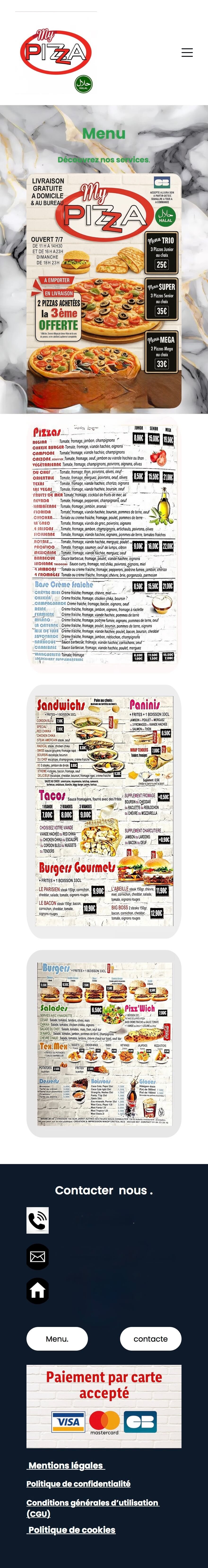 Aperçu de la page menu du site My Pizza
